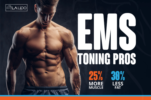 Graphic of man with toned body showing the benefits of LA-EMS Body Sculpting Batley treatment