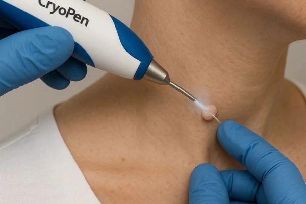 Person receiving Cryotherapy skin tag removal Batley