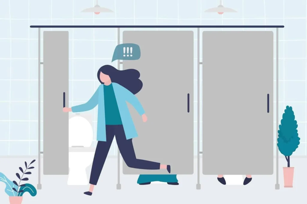 graphic of Urine incontinence Batley woman running to the toilet.
