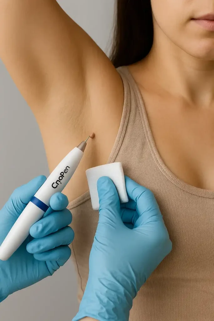 woman having cryopen to remove underarm skin tags Batley